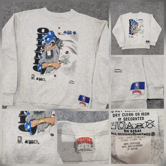VTG 90s Orlando Magic Mens L Large Wizard NBA Nutmeg Mills Crewneck Sweatshirt